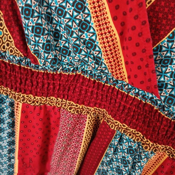 Avon Calico Colorful Patchwork Print Striped Sleeveless V-neck Maxi Dress (L) - Picture 2 of 4